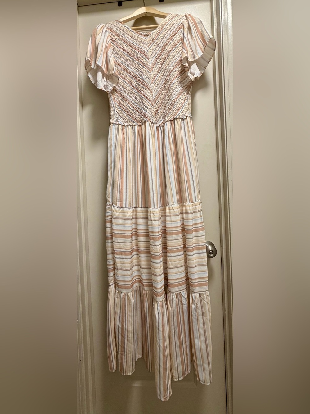 Baltic Born Willow Smocked Maxi Dress 1XL Striped Flutter Sleeve Tiered Boho - Picture 2 of 13